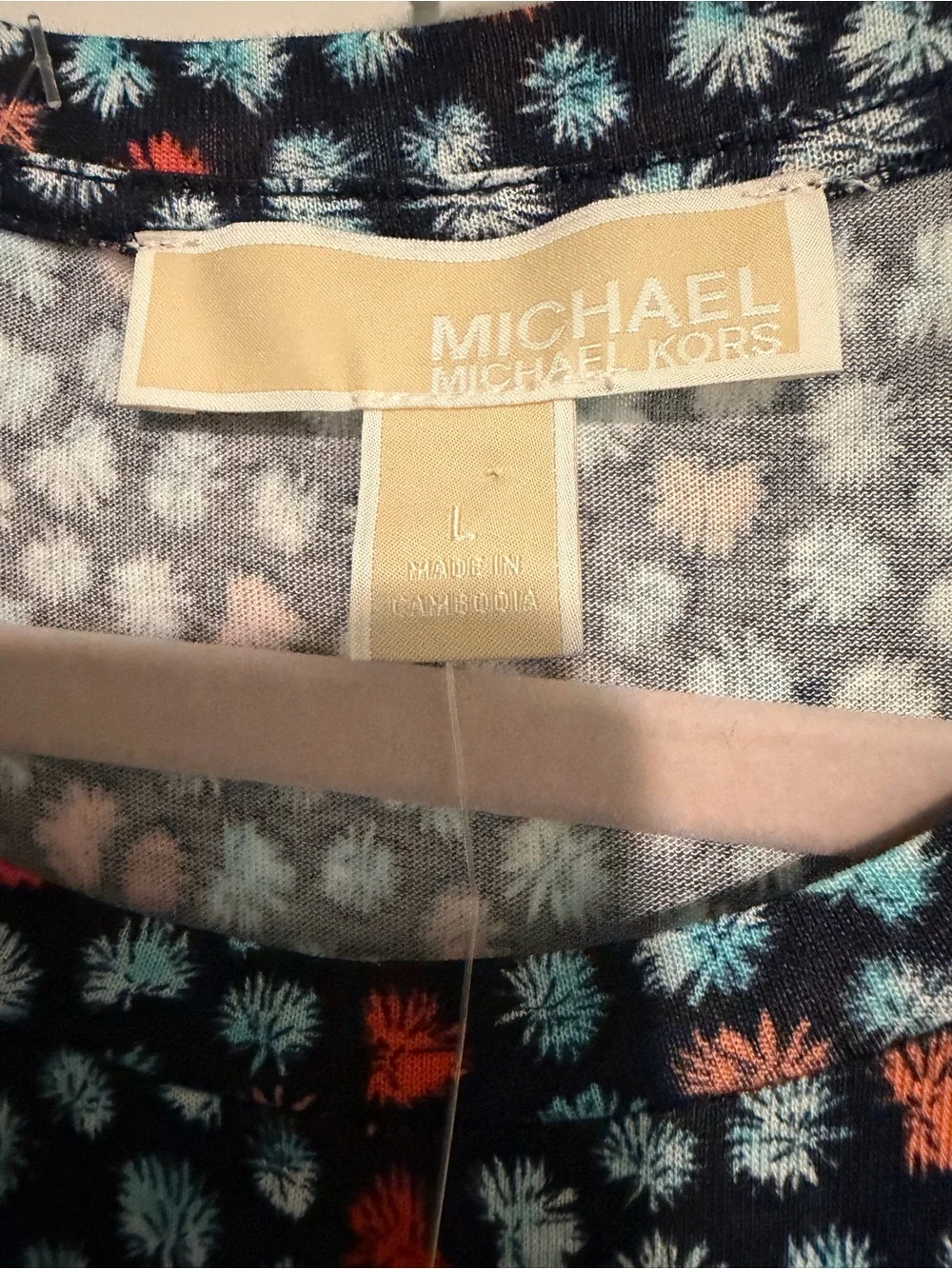 Michael Kors Navy Sleeveless Floral Maxi Dress with Red and Light Blue Accents